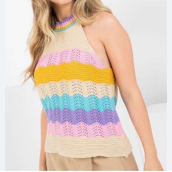 THML Tops - Revolve THML Crochet Knit Halter Top